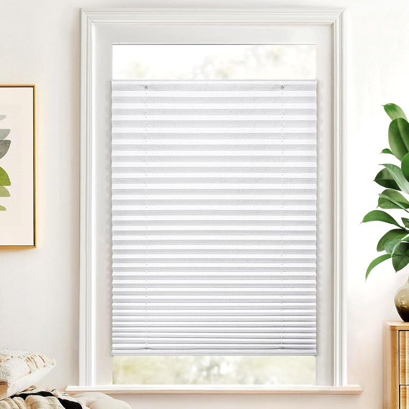 LazBlinds ستائر مطوية بدون حفر مع أكواب شفط، تصفية الضوء، من الأعلى إلى الأسفل، ستائر مطوية للنوافذ الزجاجية بحجم 29 5/8" عرض × 48" ارتفاع، أبيض - Image 1